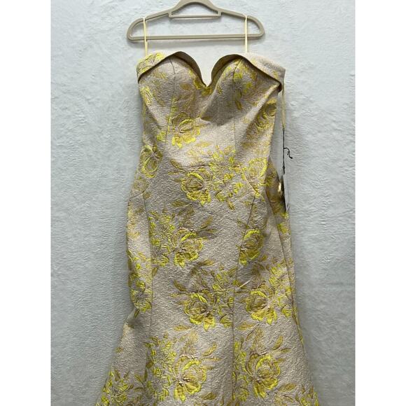 NWT Mac Duggal 66801 Metallic Brocade Strapless Bustier Gown Lemon Size 14W - Picture 6 of 14